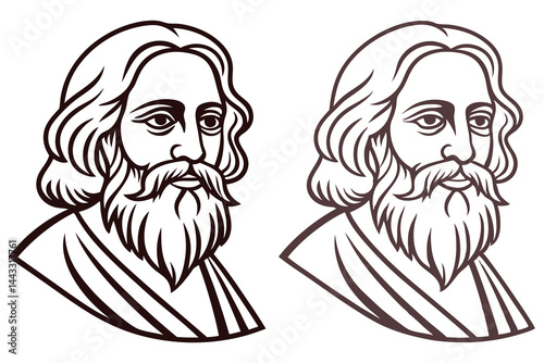 Two outlines showcase a Bengali man with a beard and robe on transparent background