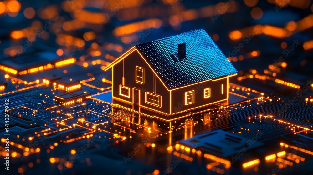 Innovative concept of a smart home with a circuit board design. Innovative concept of a smart home with a circuit board design.