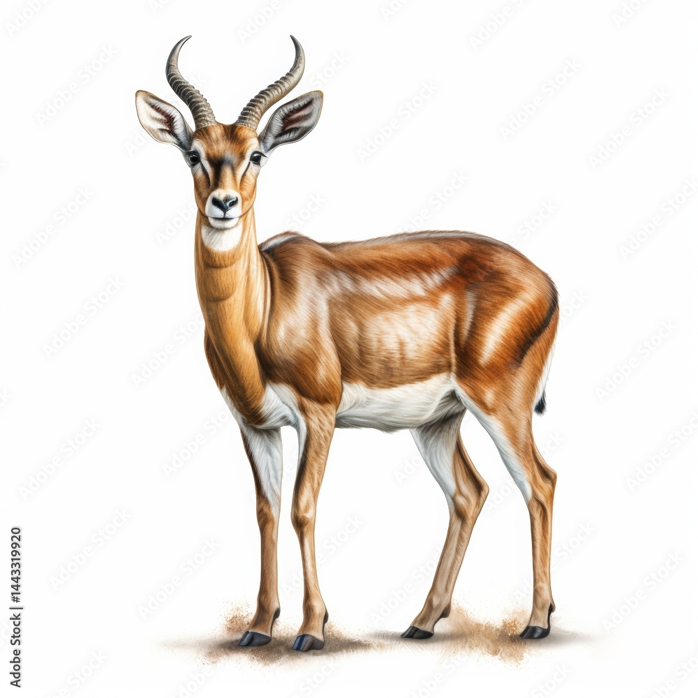 Fototapeta premium Antelope Standing Gracefully, Watercolor Style Isolate on White Background