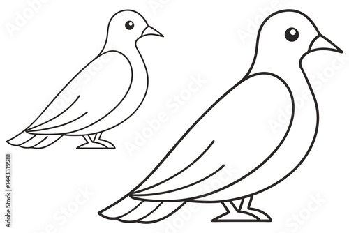 Two outlined pigeons stand side by side against a clean white transparent background