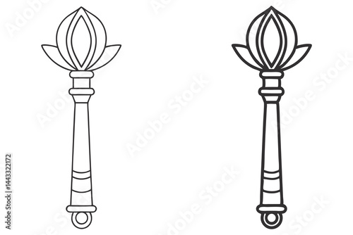Isolated outline drawing shows lotus flower head maces on a white background