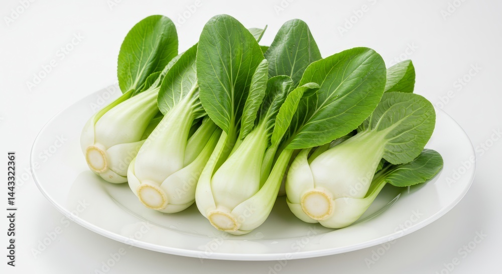 Arrangement of Fresh Bok Choy on Plate, Healthy Eating Arrangement of Fresh Bok Choy on Plate, Healthy Eating