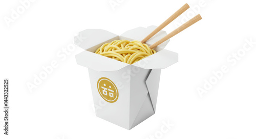Isolated Takeout Box with Noodles and Chopsticks Ready to Eat