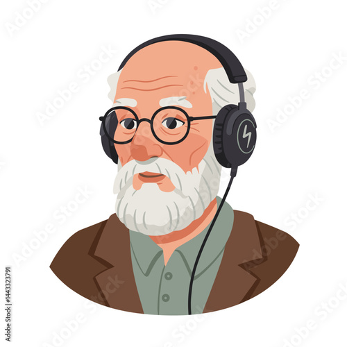 Elderly man listening to music with headphones
