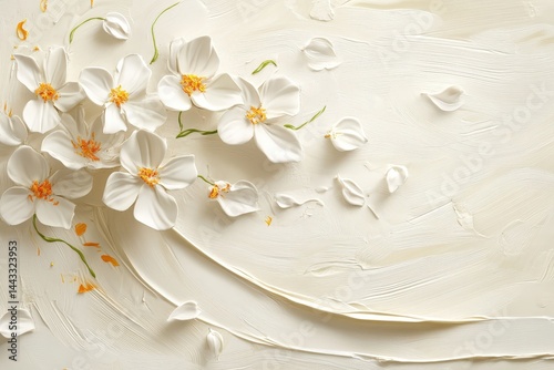 Delicate white flowers in a textured painting style.