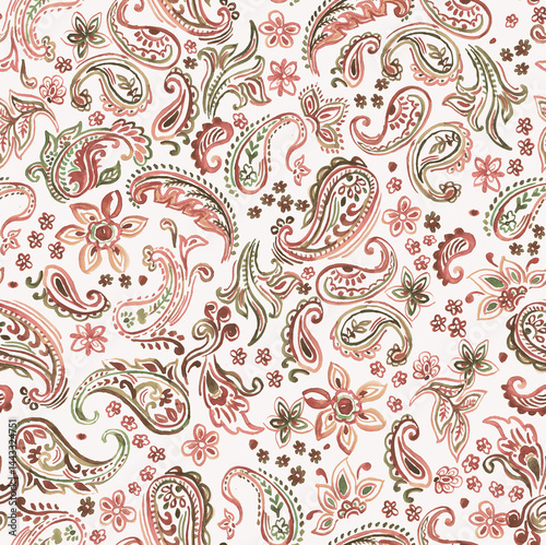 seamless pattern with flowers and paisley