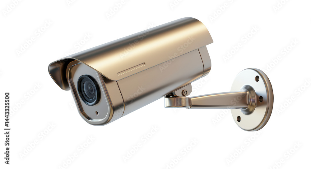 Isolated Silver Security Camera Mounted on a Wall Isolated Silver Security Camera Mounted on a Wall