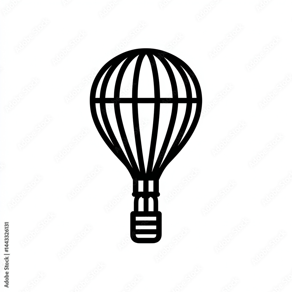 Obraz premium Minimalist geometric black vector of a hot air balloon made of simple curves and lines, eco-adventure logo on white background