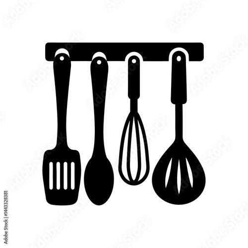  Hanging Kitchen Utensils Silhouette: Rack with Cooking Tools