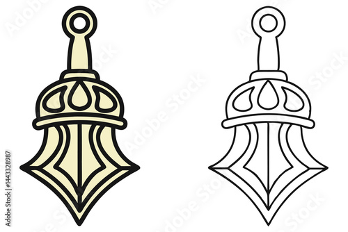 Antique bell drawing with yellow and black outlines, a transparent background artwork