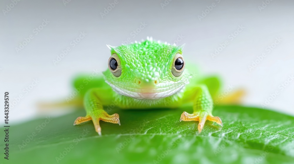 Obraz premium Tiny green lizard on a leaf
