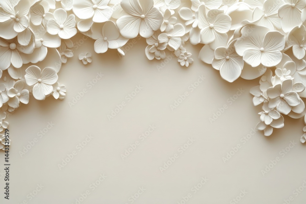 Elegant, sculpted floral border design on a light beige backdrop. Elegant, sculpted floral border design on a light beige backdrop.