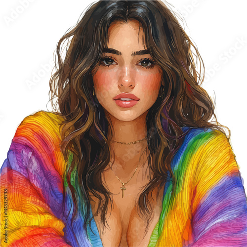 Striped Sweater With A V-neck, vector watercolor illustration, isolated on a white background.