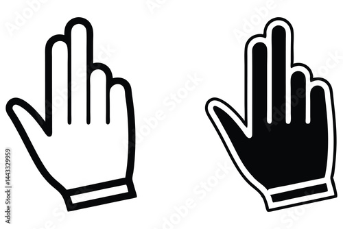 Isolated icons of a black hand cursor and a white hand cursor