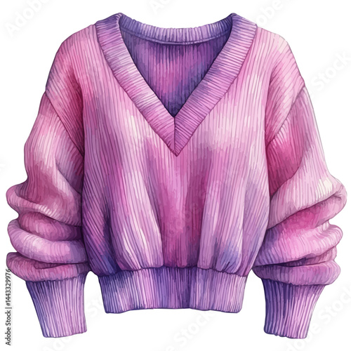 Striped Sweater With A V-neck, watercolor vector, isolated on a white background.