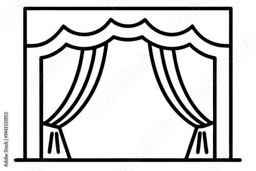 Theater Stage Curtain Icon – Flat Line Art Vector Illustration

