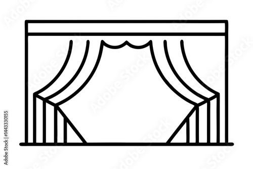 Theater Stage Curtain Icon – Flat Line Art Vector Illustration

