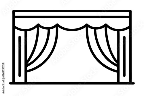 Theater Stage Curtain Icon – Flat Line Art Vector Illustration


