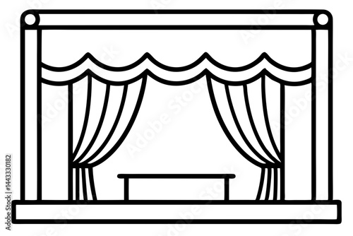 Theater Stage Curtain Icon – Flat Line Art Vector Illustration

