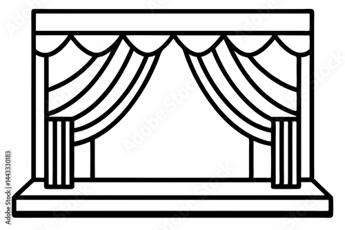 Theater Stage Curtain Icon – Flat Line Art Vector Illustration

