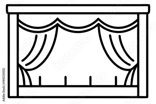 Theater Stage Curtain Icon – Flat Line Art Vector Illustration


