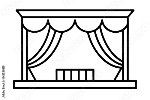 Theater Stage Curtain Icon – Flat Line Art Vector Illustration

