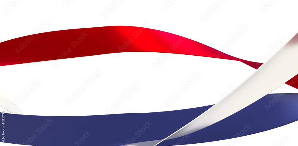 Obraz premium Modern abstract background with flowing red, white, and blue ribbons. Perfect for patriotic designs.