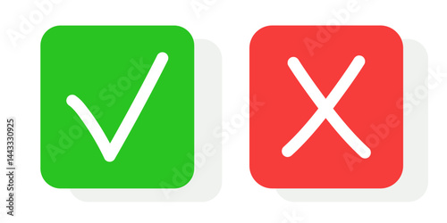 Tick ​​and cross icon. Consent and refusal. Red and green button correct, error