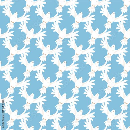 Seamless pattern of White Doves of Peace for the religious holiday of Pentecost