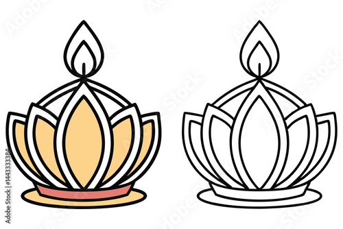 Diwali diya lamp outlines show traditional celebration and religious symbolism, transparent background
