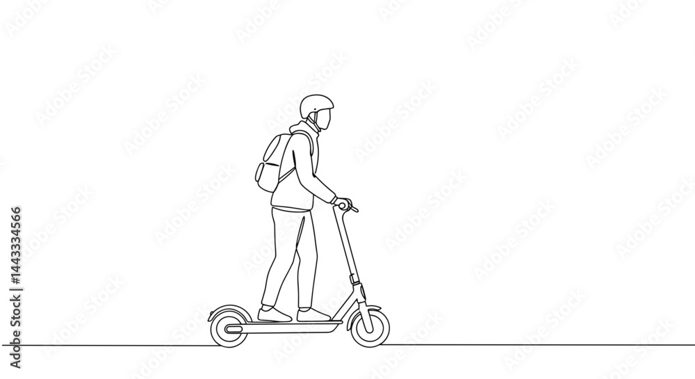 Person riding a scooter in a minimalist line art style Person riding a scooter in a minimalist line art style