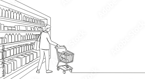 Shopping person selecting products in grocery store illustration  