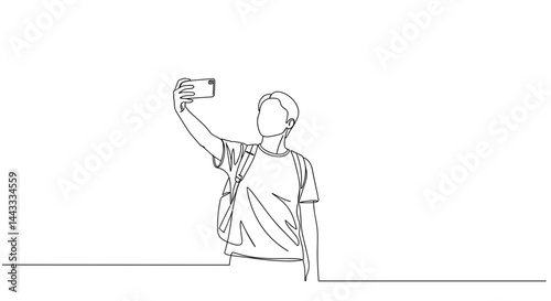 Young person taking a selfie against minimalistic background  