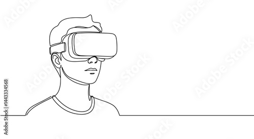 Person using virtual reality headset in minimalist style  