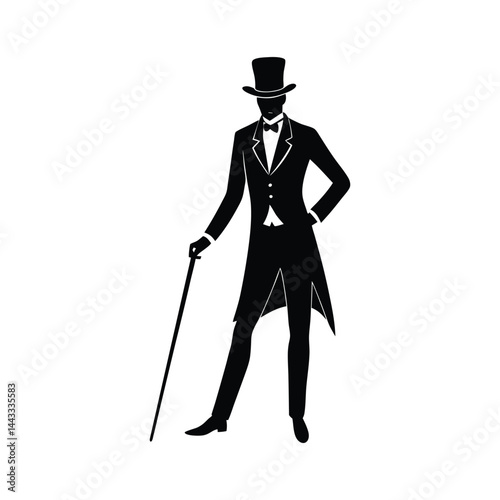 Silhouette art design of a victorian gentleman with walking cane.eps