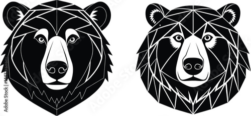 Geometric Bear Faces - Artistic Black and White Illustration