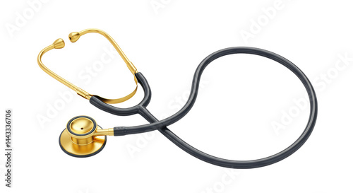 Isolated Black and Gold Stethoscope for Medical Examination