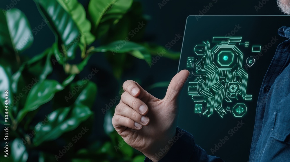 Rare Earth Electronics Concept, Digital Touchscreen Interface with Overlay Technology in Nature Setting