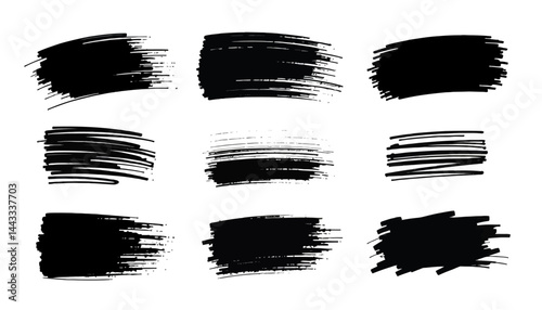 Ink Brushstrokes: Expressive collection of dynamic brushstrokes in bold black, perfect for adding a touch of artistry to any project.