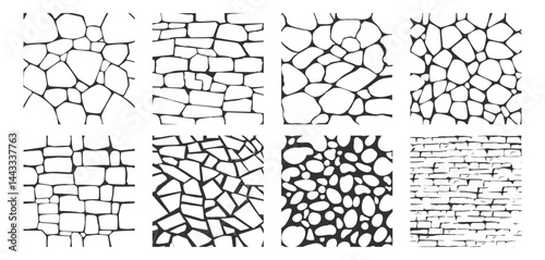 Stone and Pebble Mosaic Pattern Set Isolated on Transparent.  Vector Ground Texture for Architecture, Landscape, and Interior Design