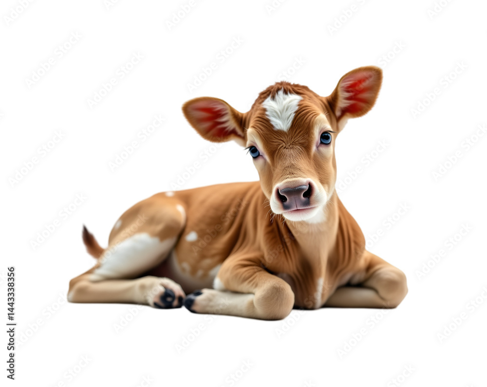 Adorable Farm Friend, A Beige Calf with White Patches Resting Peacefully, radiating Innocence and Serenity, captivating the Charm of Rural Life and Animal Beauty Adorable Farm Friend, A Beige Calf with White Patches Resting Peacefully, radiating Innocence and Serenity, captivating the Charm of Rural Life and Animal Beauty
