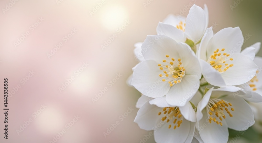 Fototapeta premium Well illustrated image. White jasmine flowers blooming softly against a blurred background