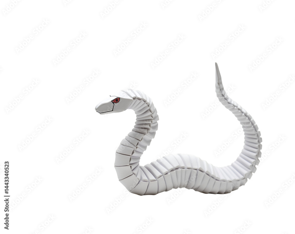 Fototapeta premium An intricately crafted origami snake with delicate folds, showcasing the beauty of paper art and the precision of geometric forms against a stark studio backdrop