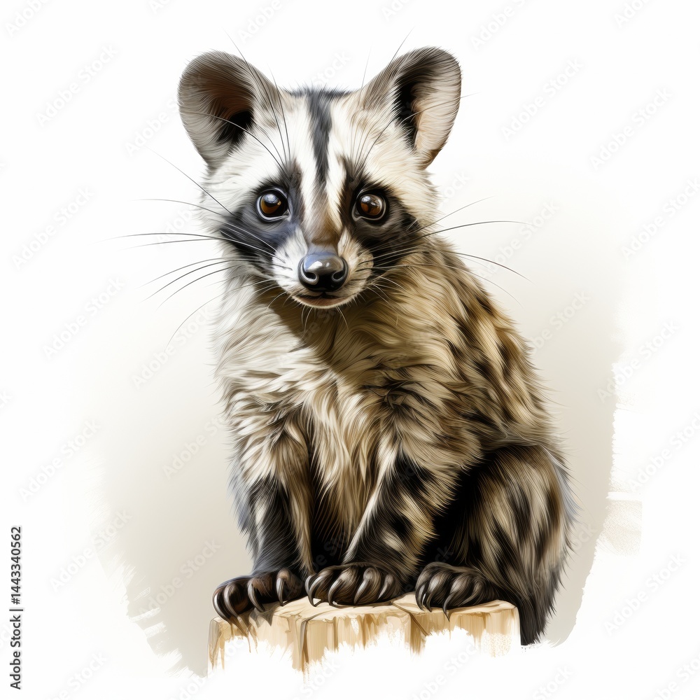 Obraz premium Active Civet Cat Portrait, Watercolor clipart, Isolated on a White Background