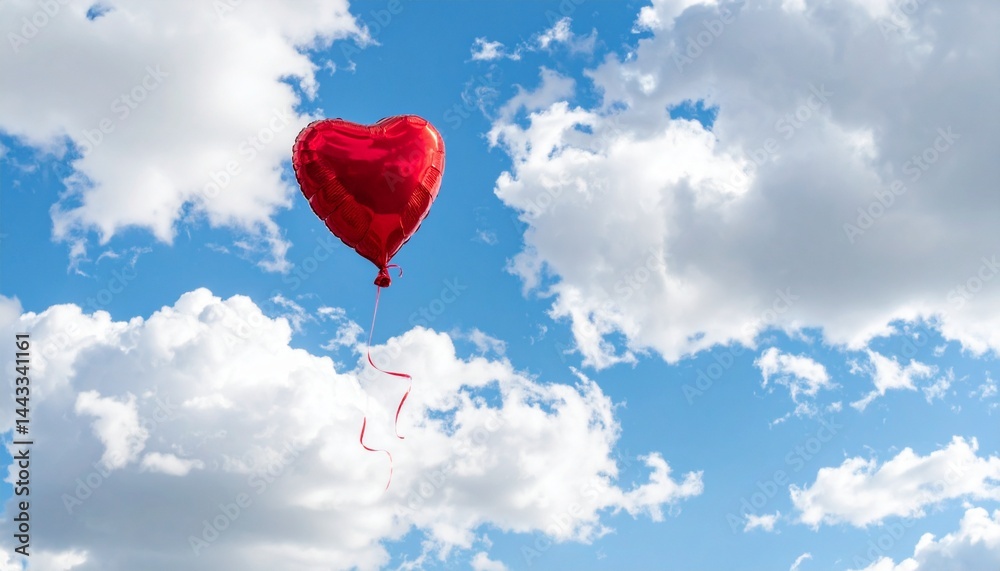 Fototapeta premium Un globo en forma de corazón vuela hacia arriba y fuera del marco.