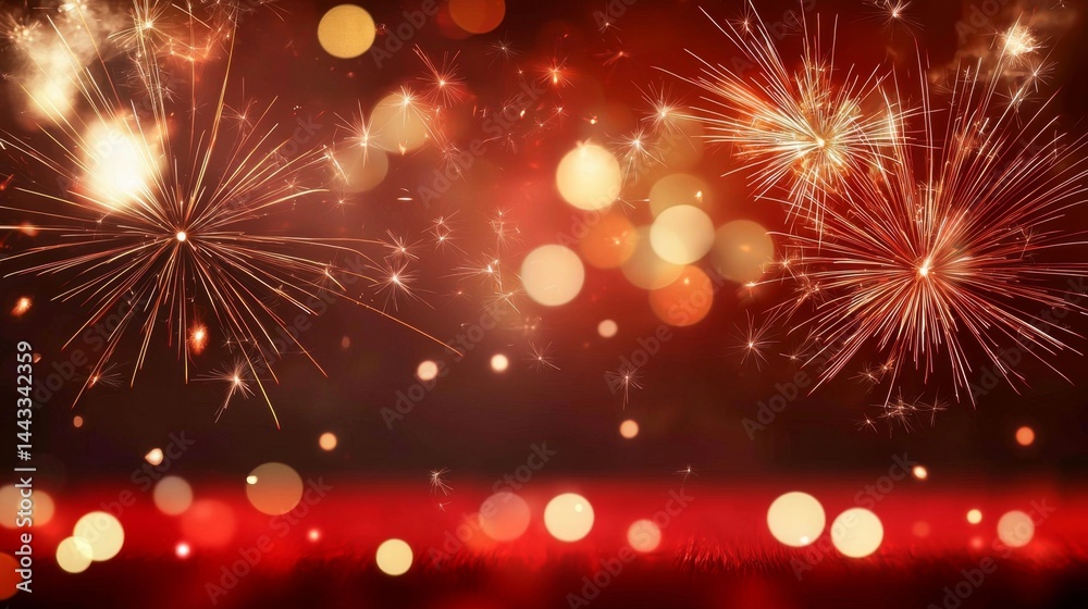 Fototapeta premium Celebrating New Year's Eve with vibrant fireworks and twinkling lights. 