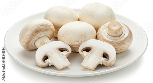 Mushrooms on Plate Fresh Edible Fungi Close-up