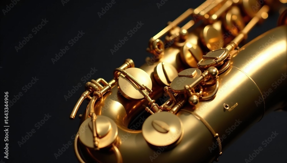Fototapeta premium Close-up saxophone, gold-lacquered keys, soft light, abstract, texture