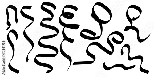 Ribbons in flight. Lines are hand drawn. Black line