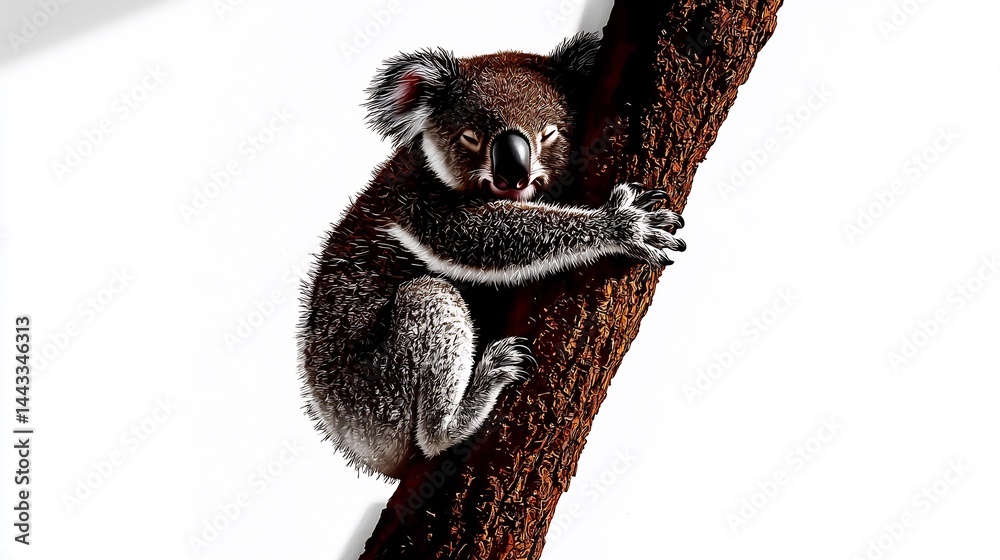 Obraz premium Koala on Branch, Close-up, White Background